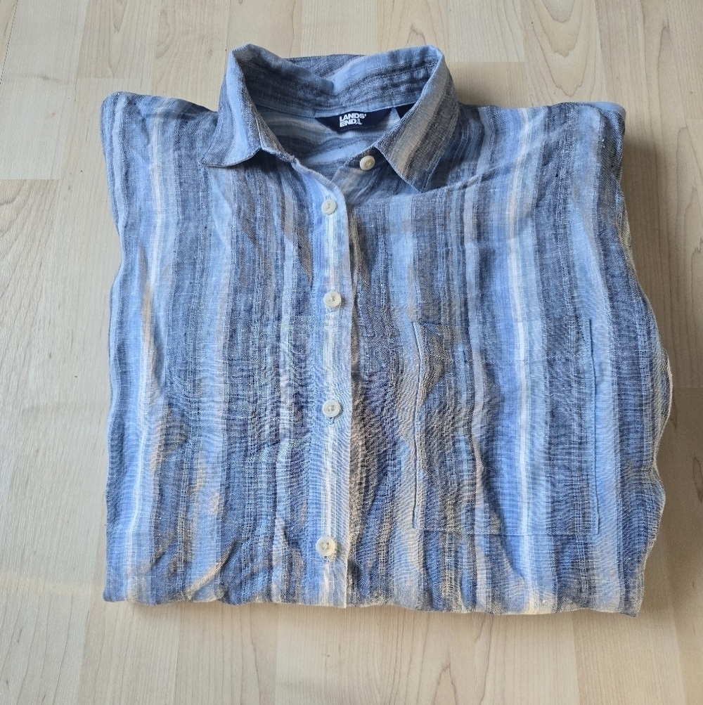 Lands End 100% Linen Button Down Tunic Size Medium